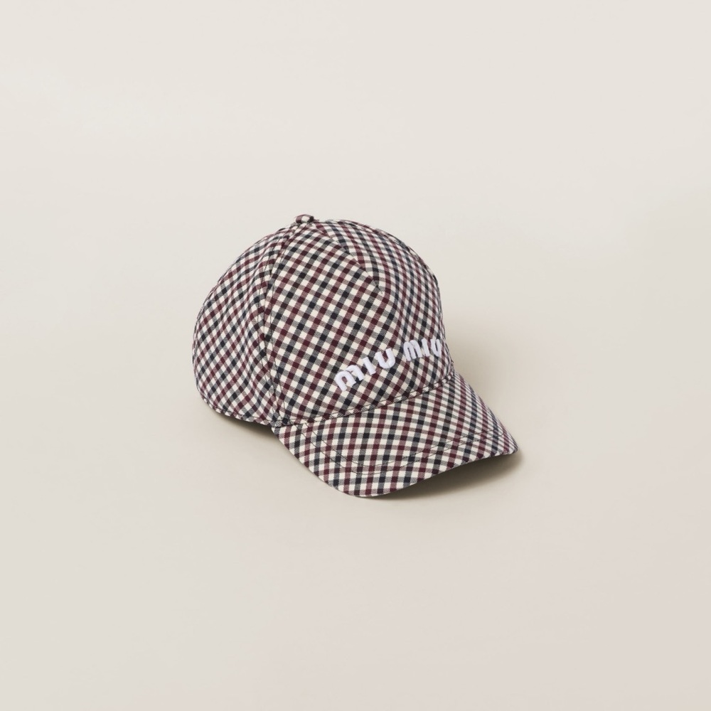 Brand new！Miu Miu Logo Embroidered Gingham Baseball Cap